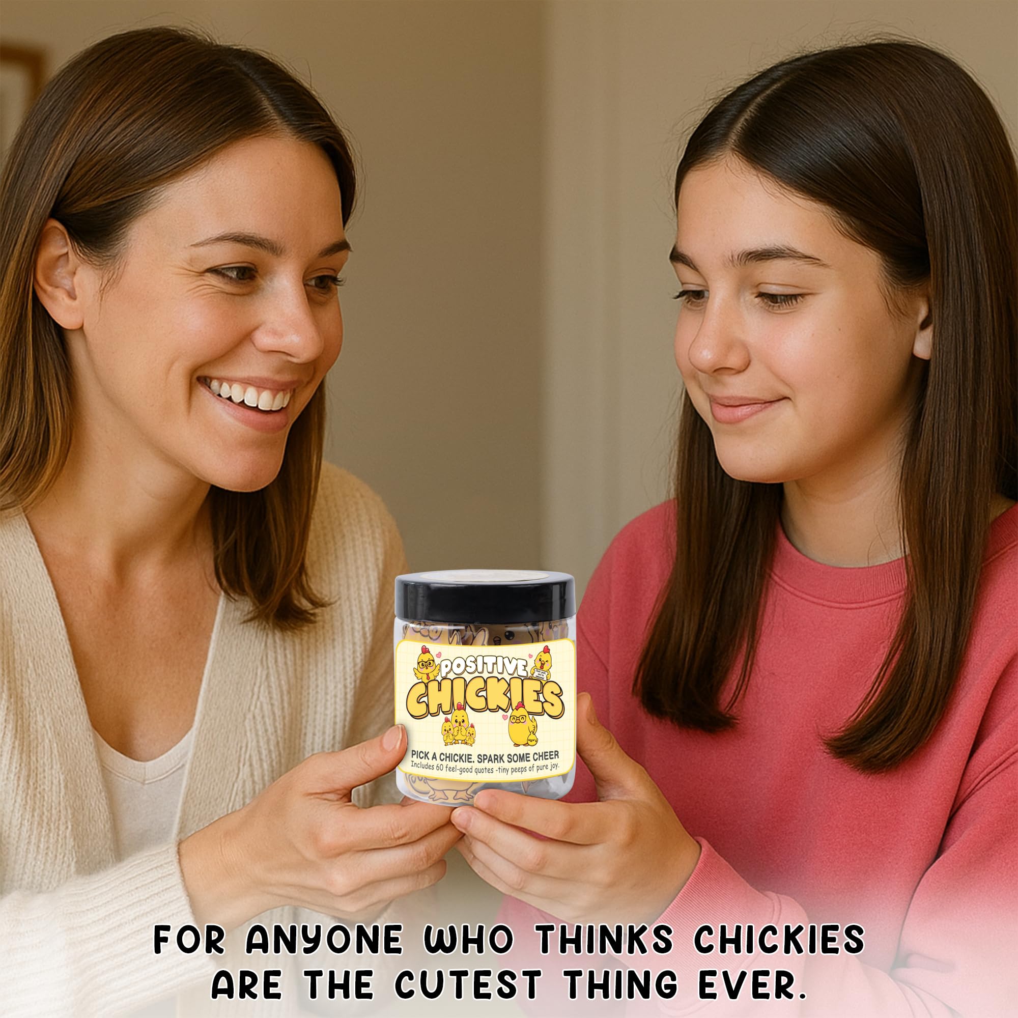 60 Positive Chick Cards Jar - 60 Affirmation Cards for Anxiety & Self Care, Teens, Emotional Support Chickies, CHicken Gifts, ch